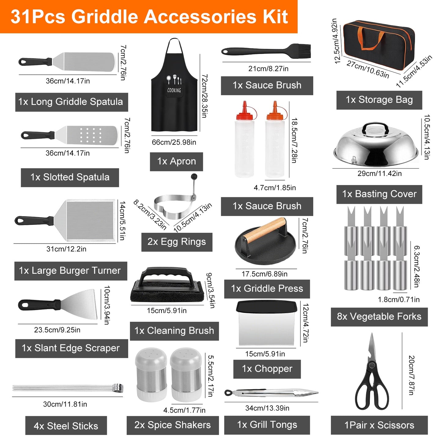 31-Piece Griddle Accessories Kit with Spatulas & Storage Bag