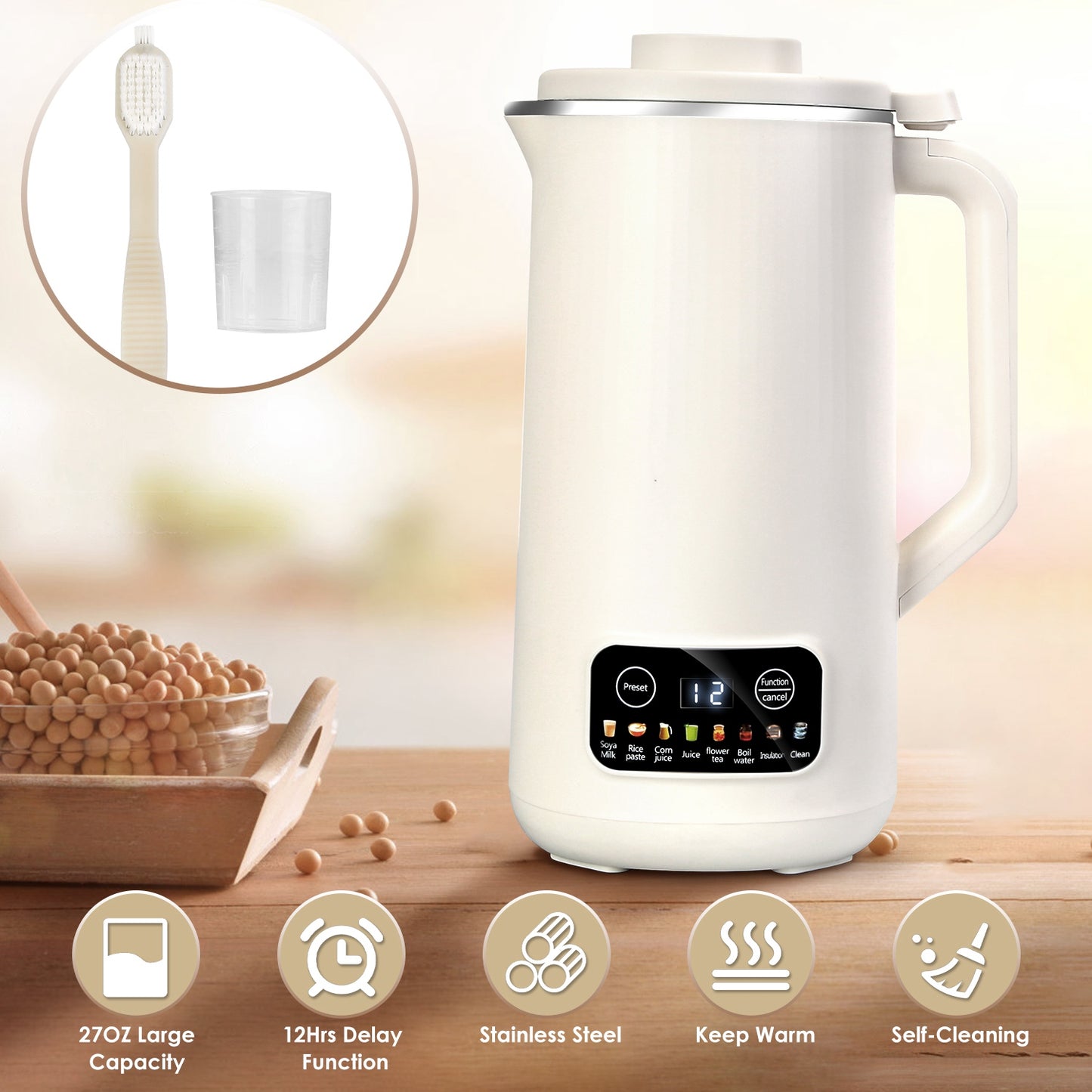 27OZ Soy Milk Maker - Automatic Nut Milk Machine with Self-Cleaning