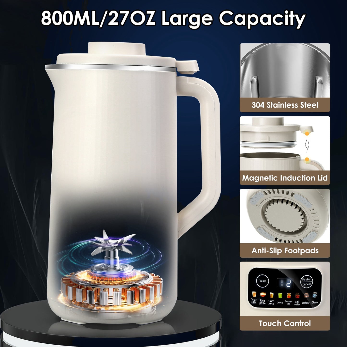 27OZ Soy Milk Maker - Automatic Nut Milk Machine with Self-Cleaning