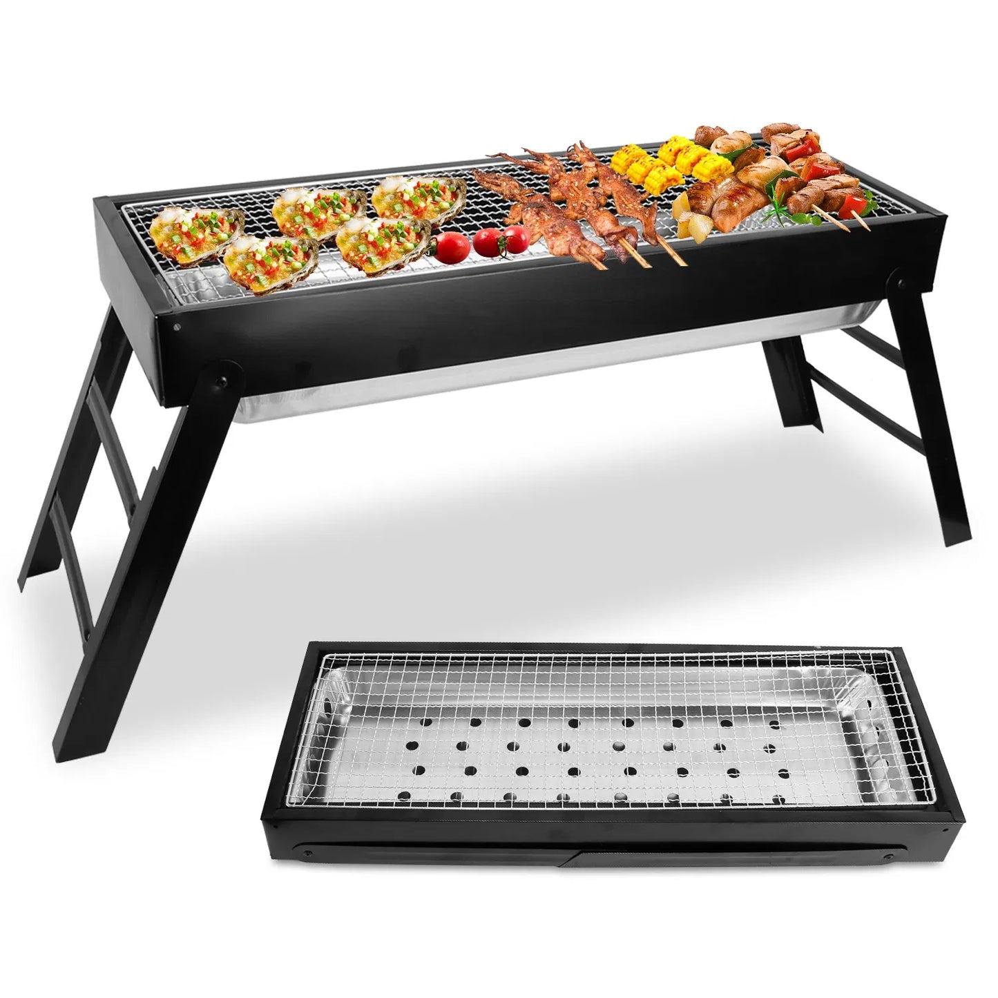 Portable Foldable Charcoal BBQ Grill - Stainless Steel for Camping