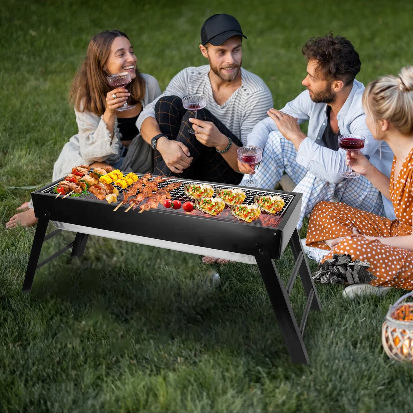 Portable Foldable Charcoal BBQ Grill - Stainless Steel for Camping