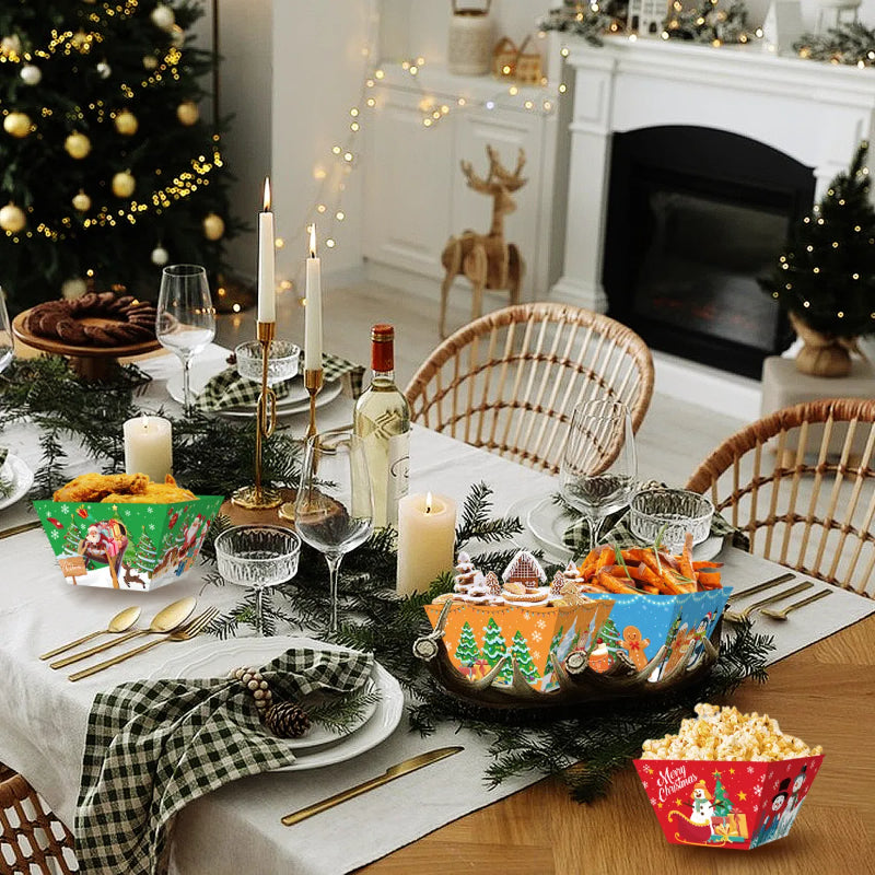 12 Pcs Christmas Paper Food Trays - Festive Snack Containers