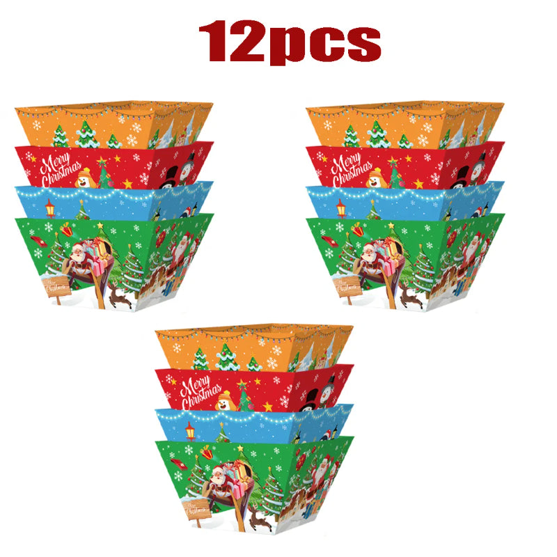 12 Pcs Christmas Paper Food Trays - Festive Snack Containers