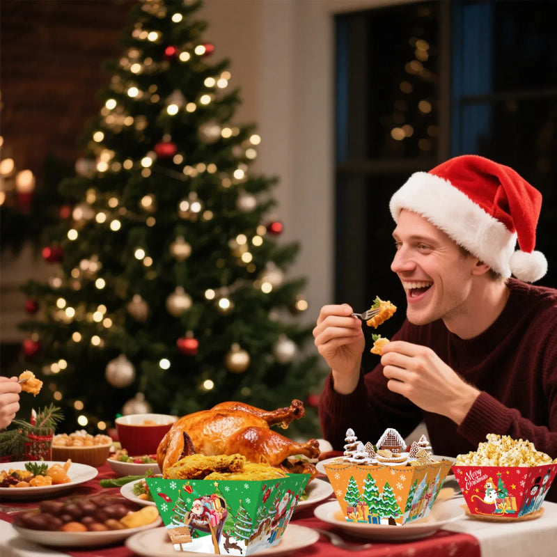 12 Pcs Christmas Paper Food Trays - Festive Snack Containers