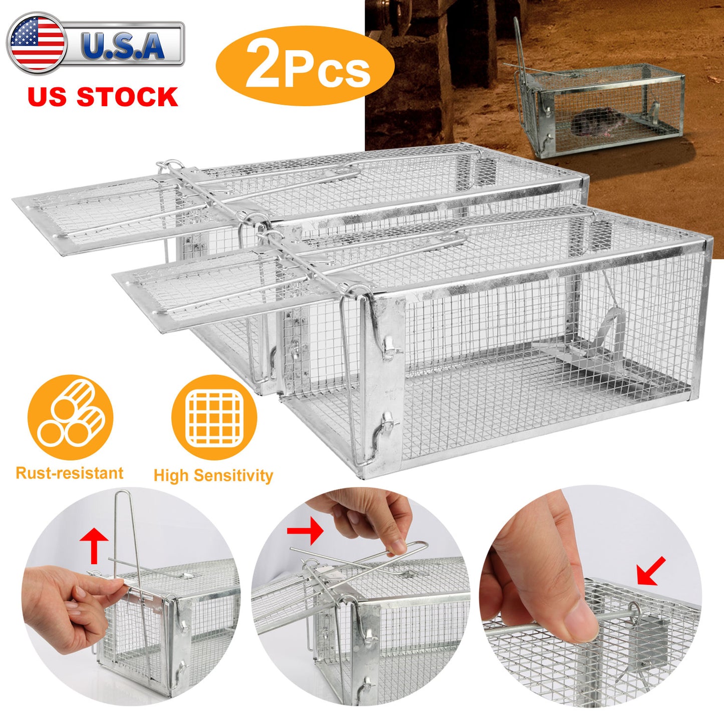 Humane Live Rodent Trap Cage - Galvanized Iron, 1 or 2 Pack Options