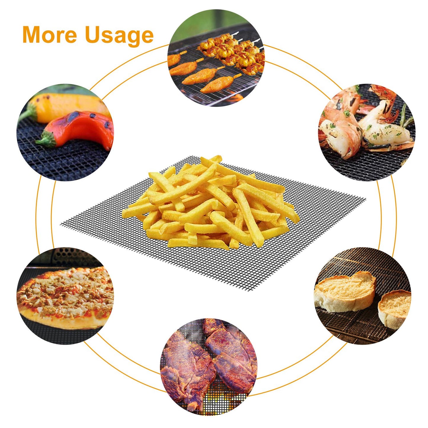 Reusable Non-Stick BBQ Grill Mat - Beige, 500°F Heat Resistant