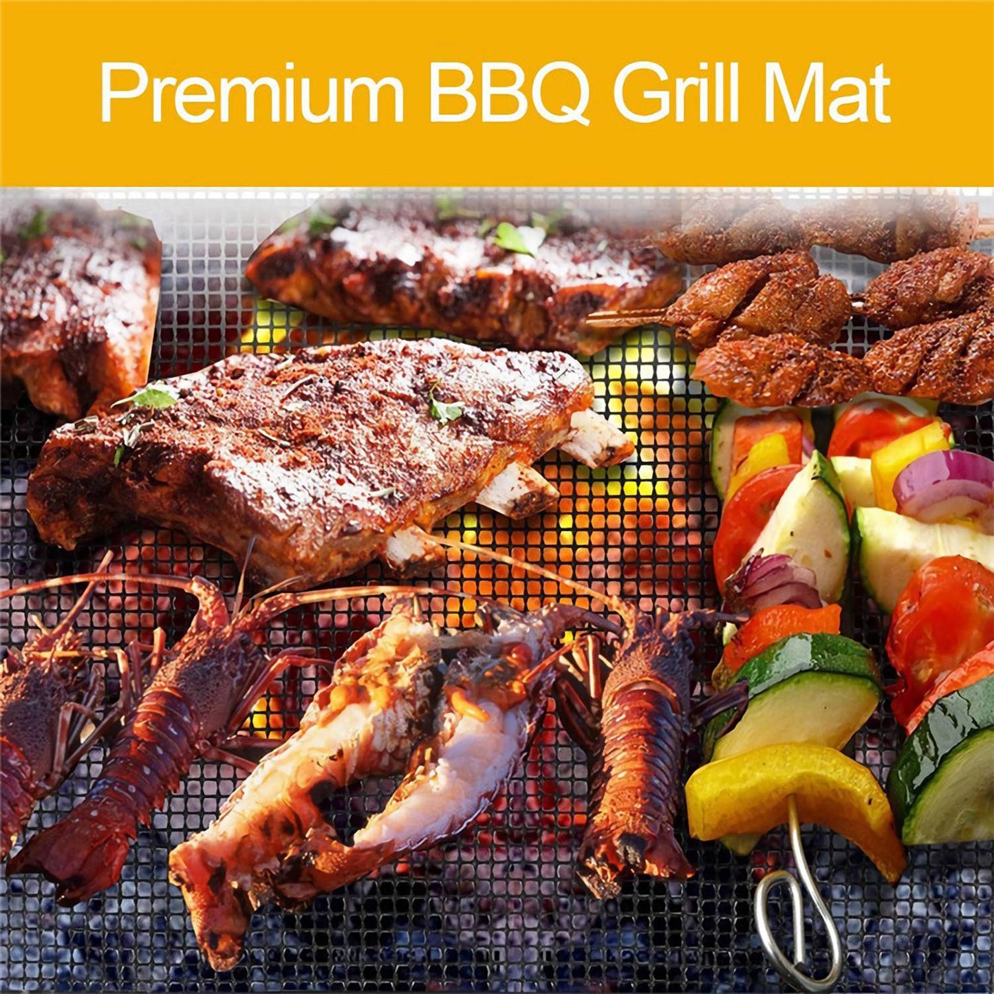 Reusable Non-Stick BBQ Grill Mat - Beige, 500°F Heat Resistant