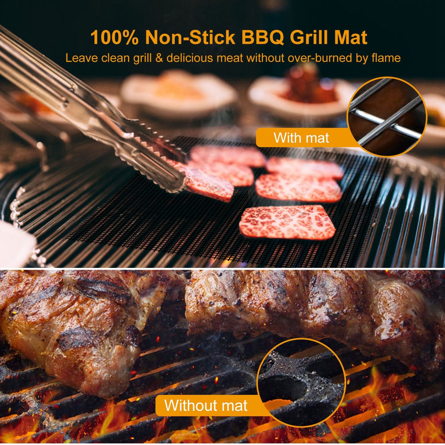 Reusable Non-Stick BBQ Grill Mat - Beige, 500°F Heat Resistant