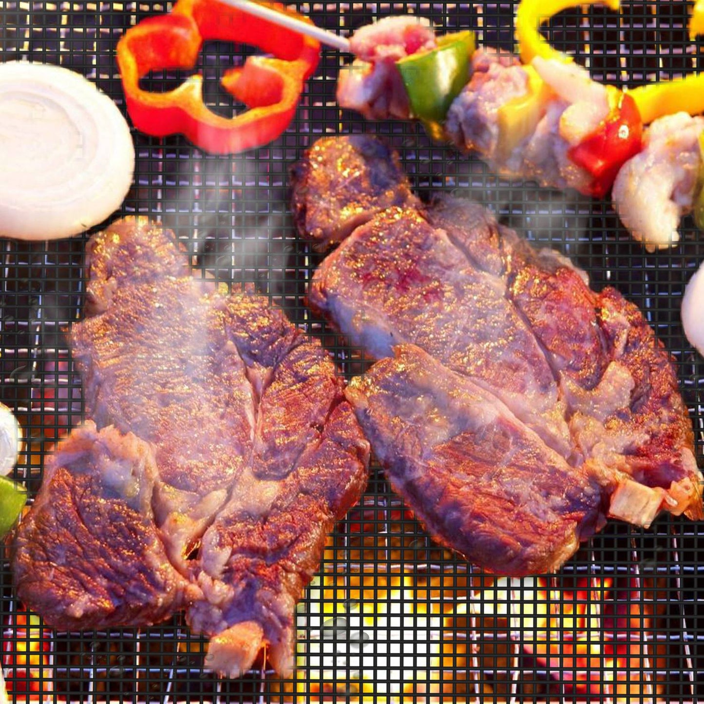 Reusable Non-Stick BBQ Grill Mat - Beige, 500°F Heat Resistant