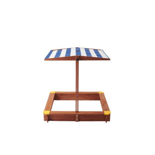 46-Inch Wooden Sandbox with Adjustable Canopy for Kids
