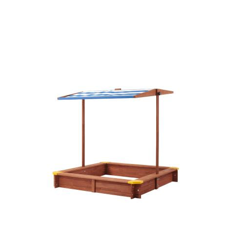46-Inch Wooden Sandbox with Adjustable Canopy for Kids