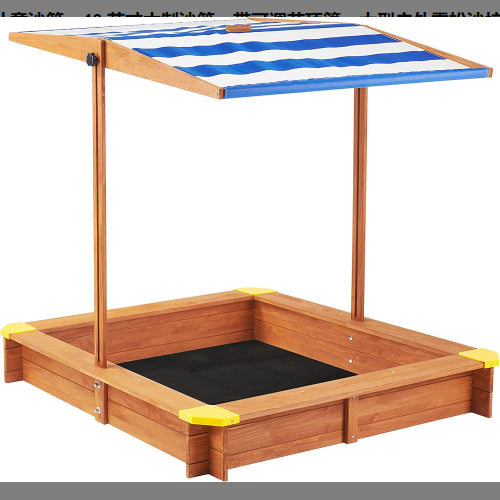 46-Inch Wooden Sandbox with Adjustable Canopy for Kids