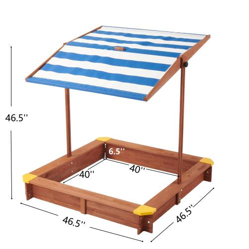 46-Inch Wooden Sandbox with Adjustable Canopy for Kids