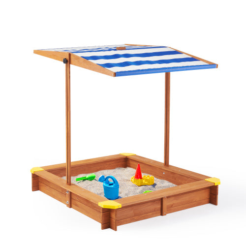 46-Inch Wooden Sandbox with Adjustable Canopy for Kids