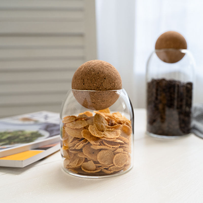 Glass Storage Jar with Cork Lid - Minimalist Dry Food Container