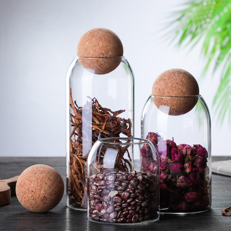 Glass Storage Jar with Cork Lid - Minimalist Dry Food Container