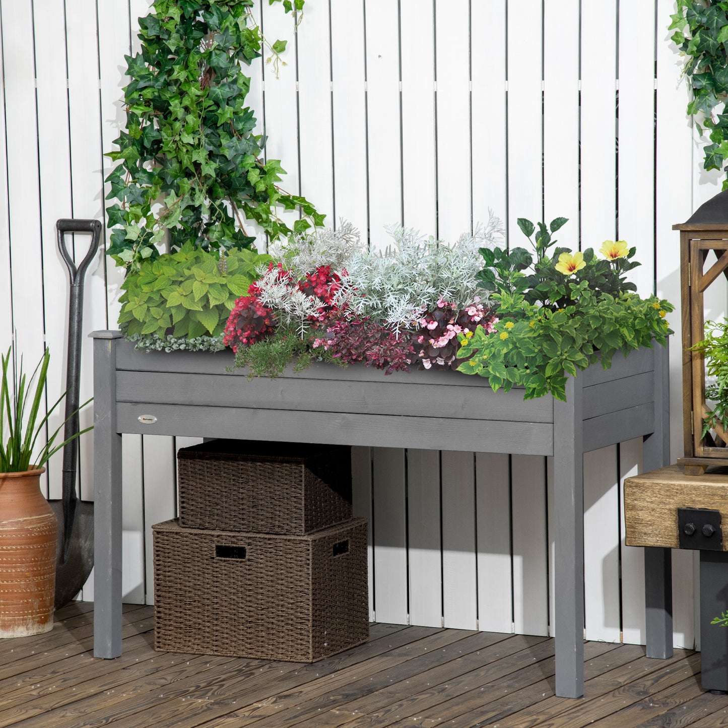 48-Inch Elevated Wooden Garden Bed with Legs for Vegetables Herbs Flowers - Dark Gray