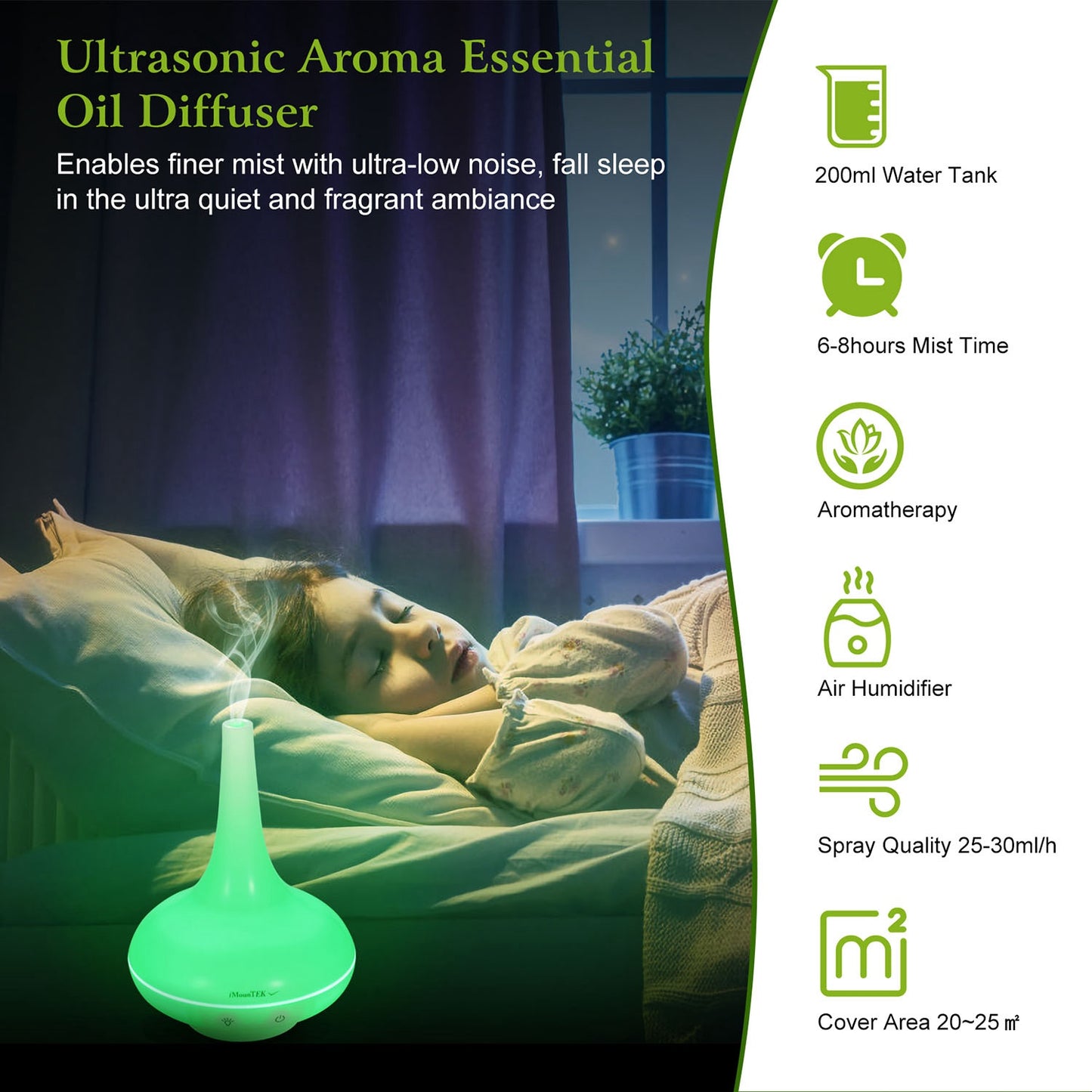 200ml Ultrasonic Essential Oil Diffuser with LED Lights