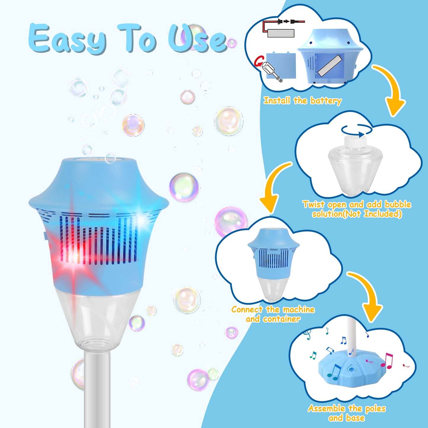2-Pack 3-in-1 Rechargeable Bubble Machines with Colorful Lights & Music - Adjustable Height