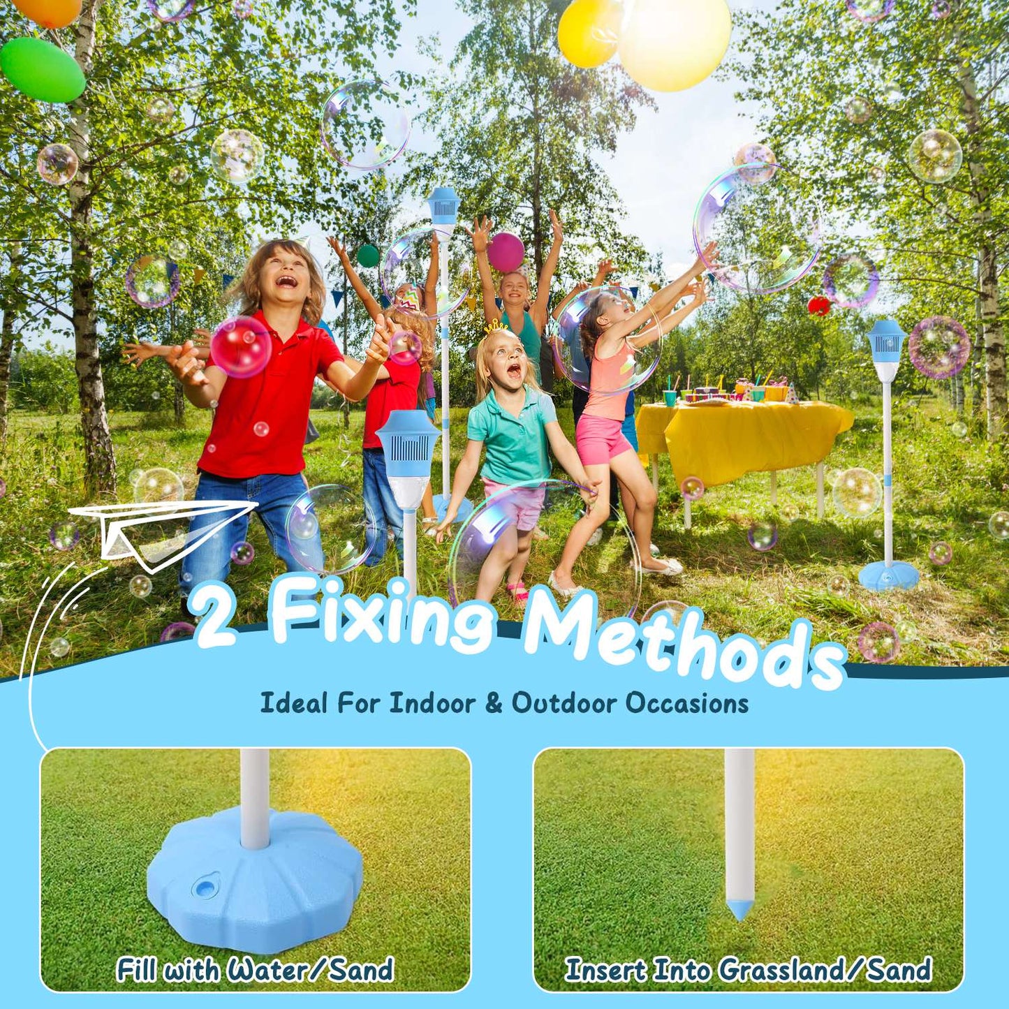 2-Pack 3-in-1 Rechargeable Bubble Machines with Colorful Lights & Music - Adjustable Height