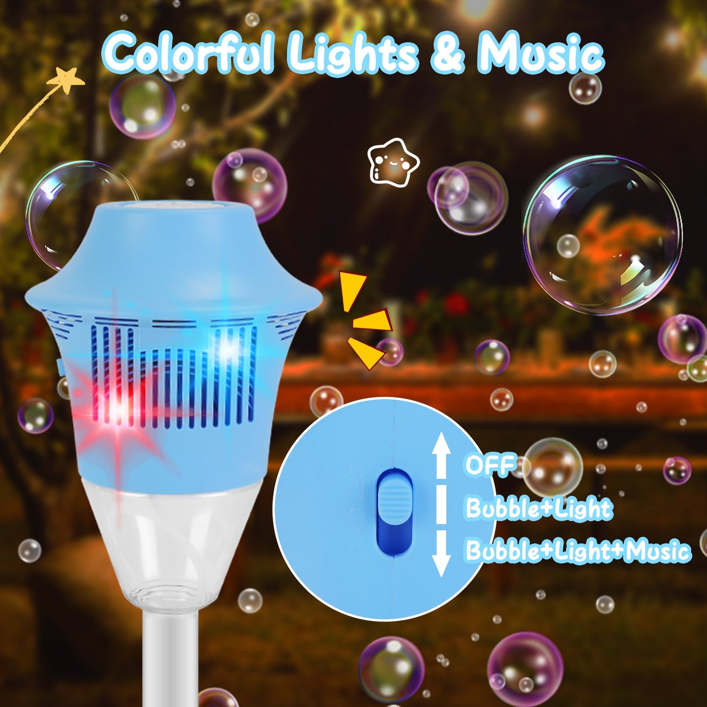 2-Pack 3-in-1 Rechargeable Bubble Machines with Colorful Lights & Music - Adjustable Height