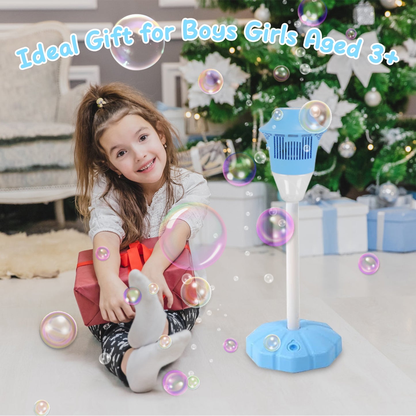 2-Pack 3-in-1 Rechargeable Bubble Machines with Colorful Lights & Music - Adjustable Height