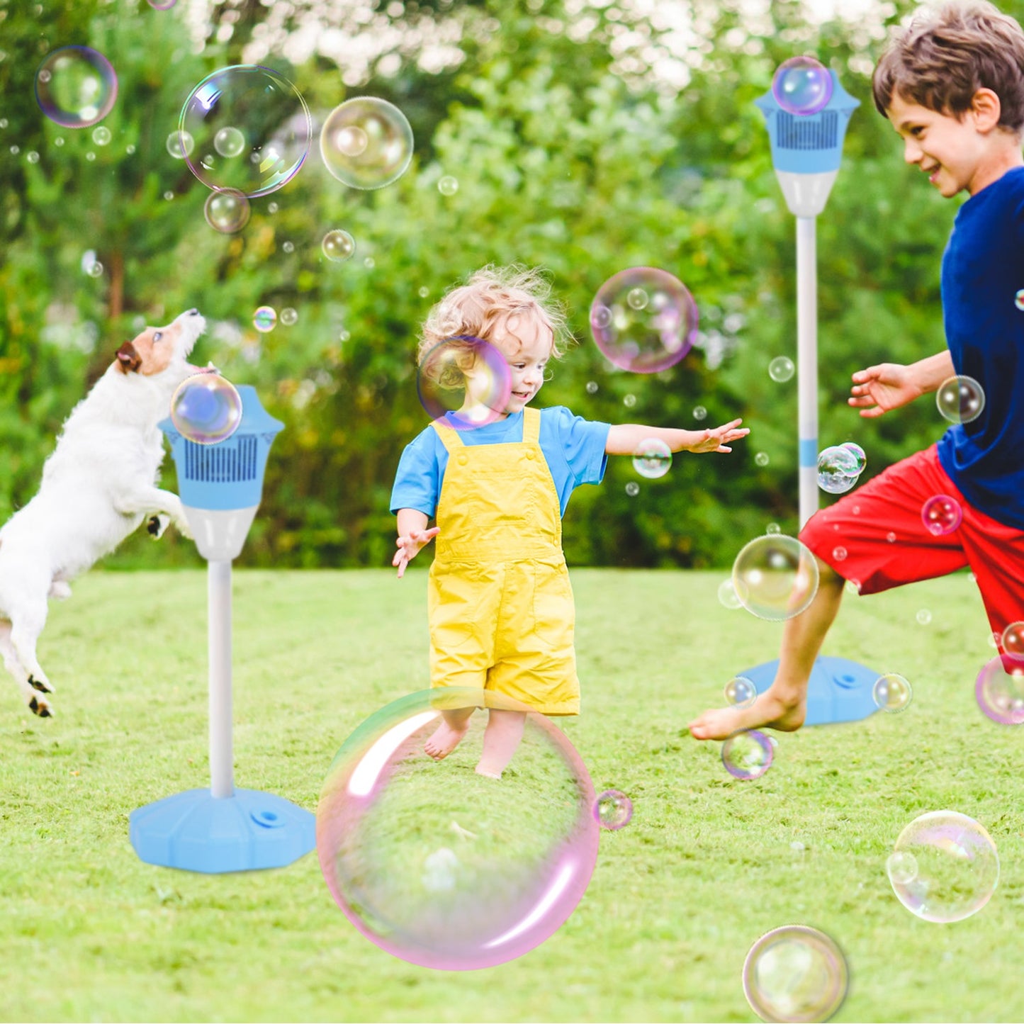 2-Pack 3-in-1 Rechargeable Bubble Machines with Colorful Lights & Music - Adjustable Height