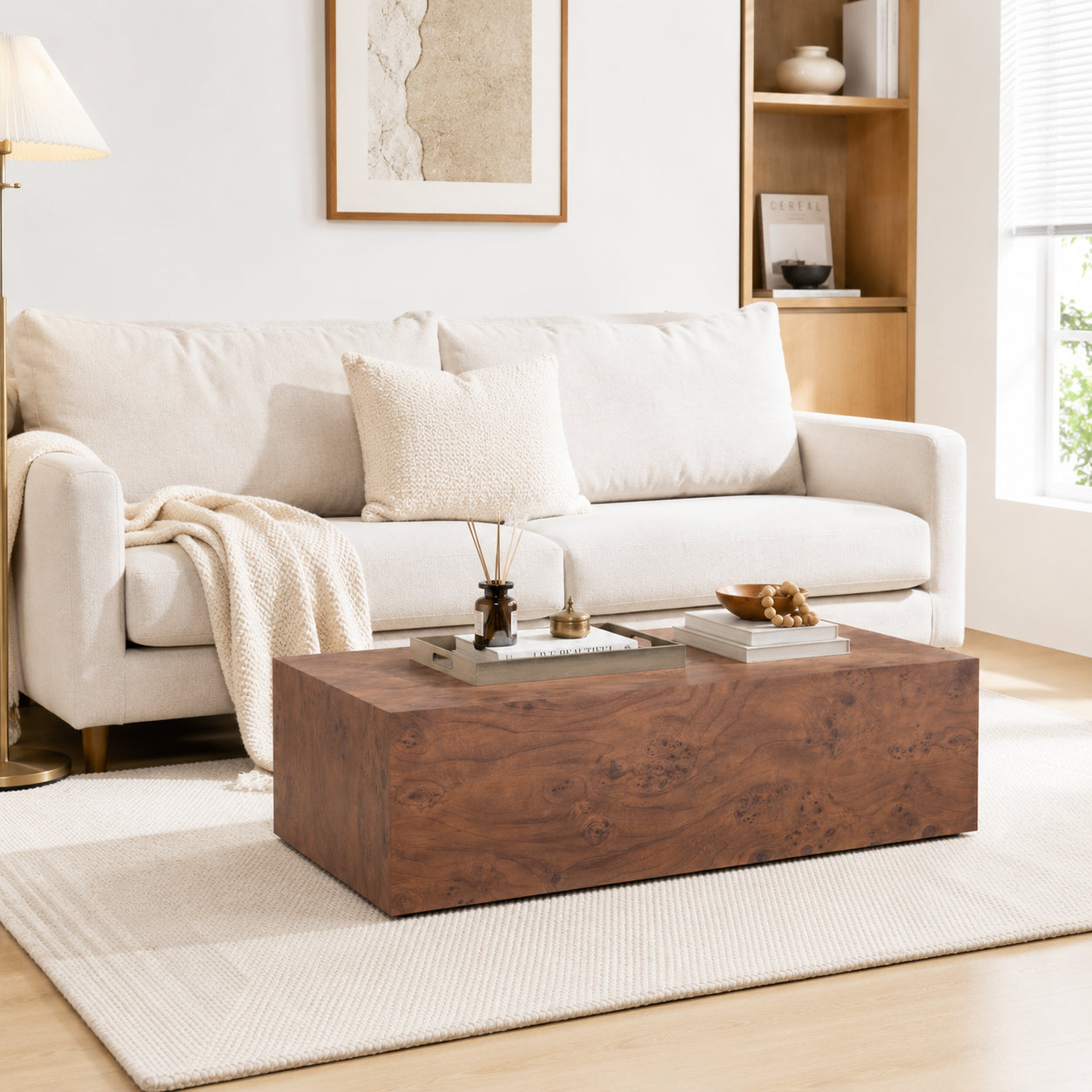Height Adjustable Burl Walnut Veneer MDF Cube Table - 39.4x21.7x11.8