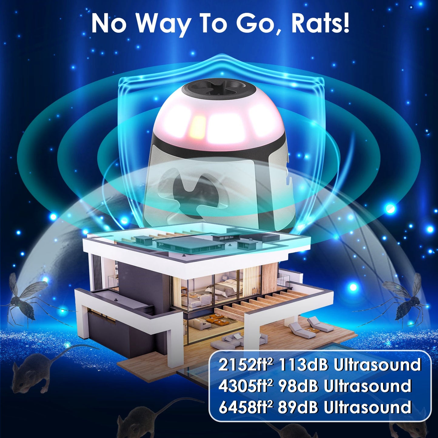Ultrasonic Rodent Repeller with 4 Modes & 9 Strobe Lights