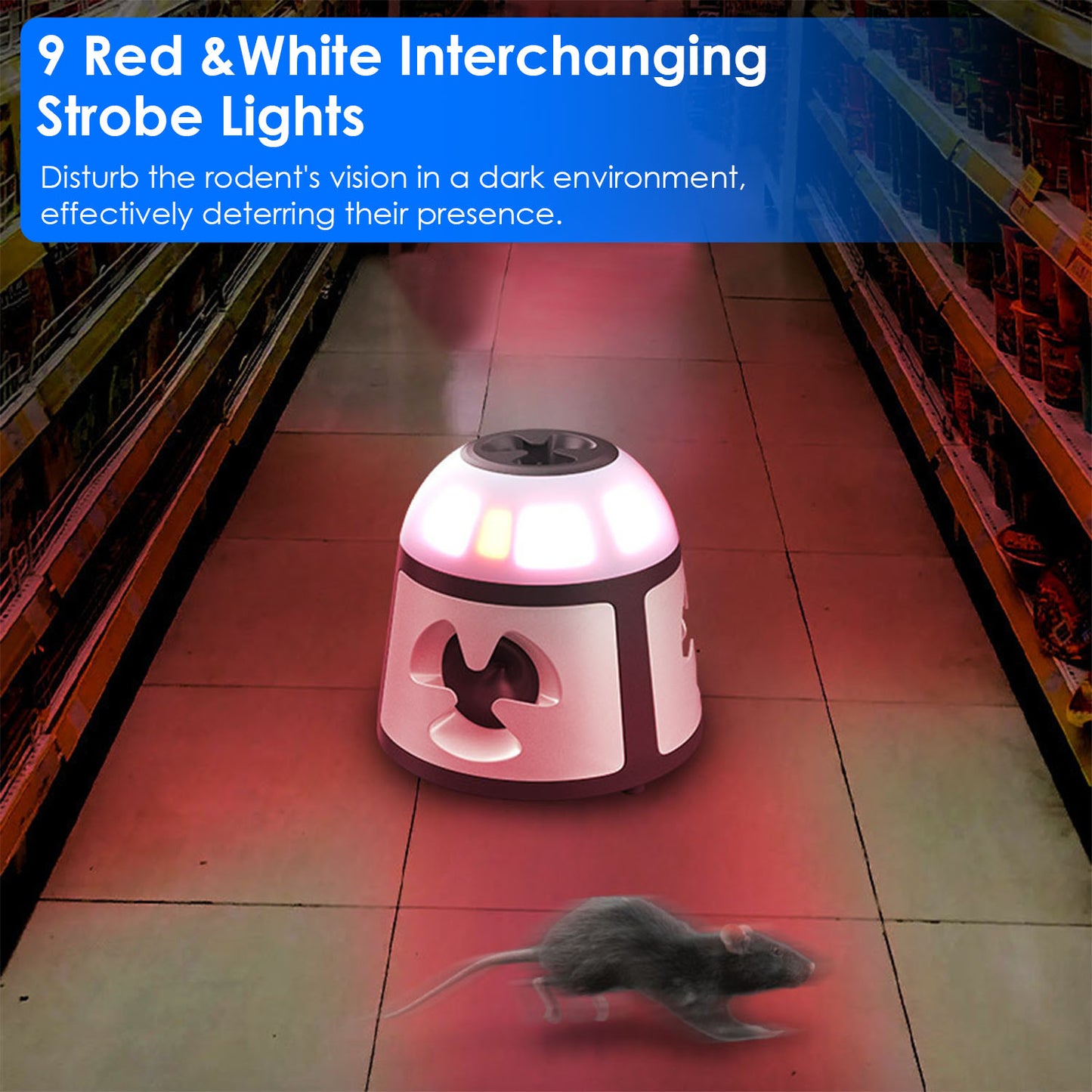 Ultrasonic Rodent Repeller with 4 Modes & 9 Strobe Lights