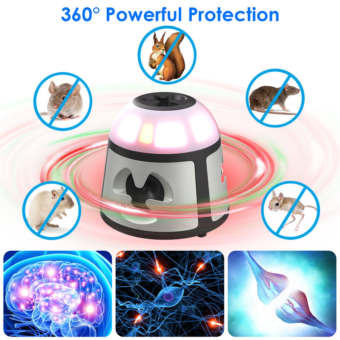 Ultrasonic Rodent Repeller with 4 Modes & 9 Strobe Lights