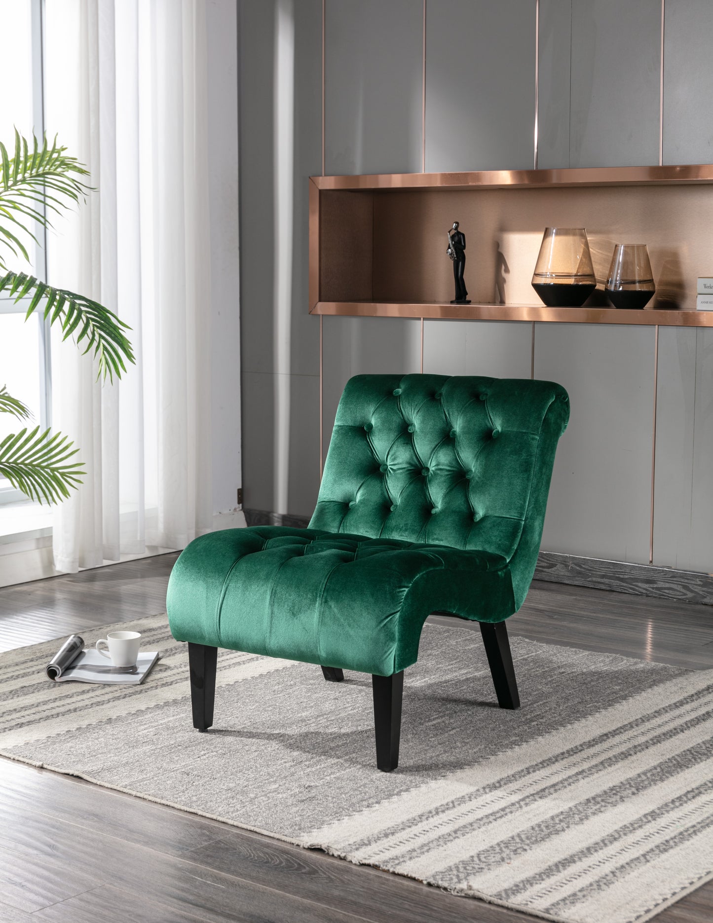 Modern Velvet Armless Accent Chair - Green Upholstered Lounge Chair