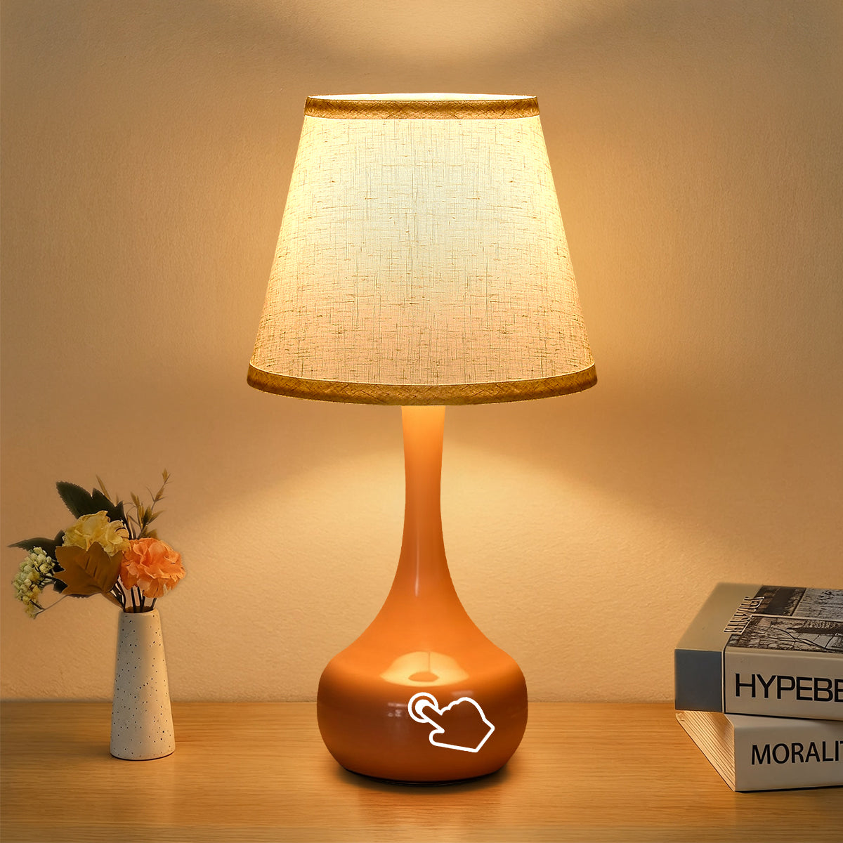 Dimmable Touch Table Lamp Set - Pink Bedside Lamps with LED Bulbs