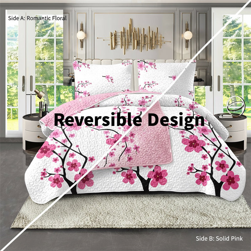 Pink Floral 5-Piece Quilt Set with Pillow Shams & Covers