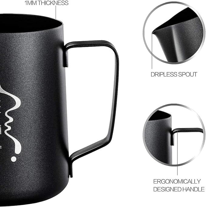 Stainless Steel Milk Frothing Jar - 12oz Nonstick Matte Black