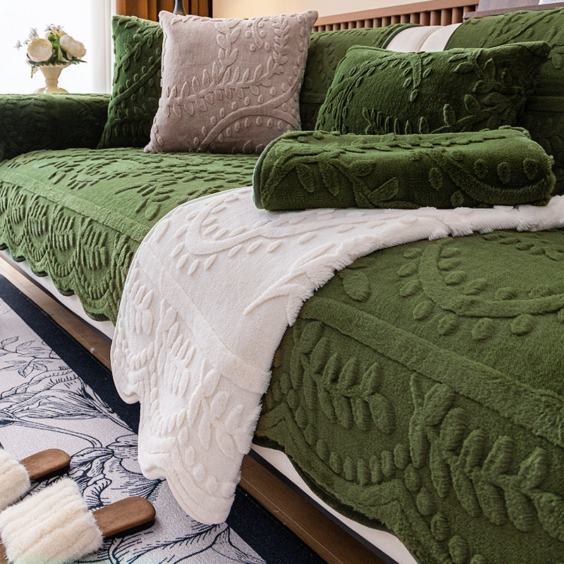 Modern Chic Rabbit-Fur Non-Slip Sofa Cushion Cover - Multiple Sizes & Green