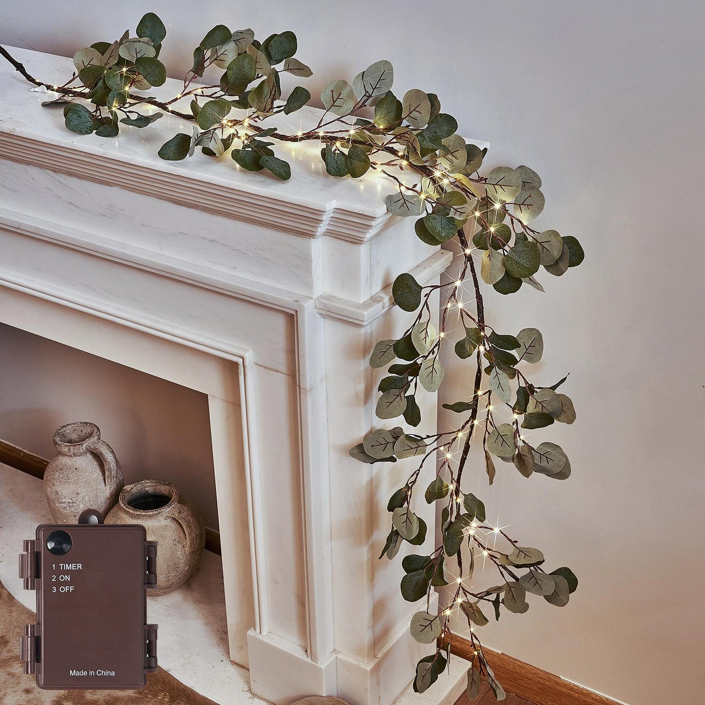 Eucalyptus Leaf Wreath with LED Lights - 72-Inch Decorative Light
