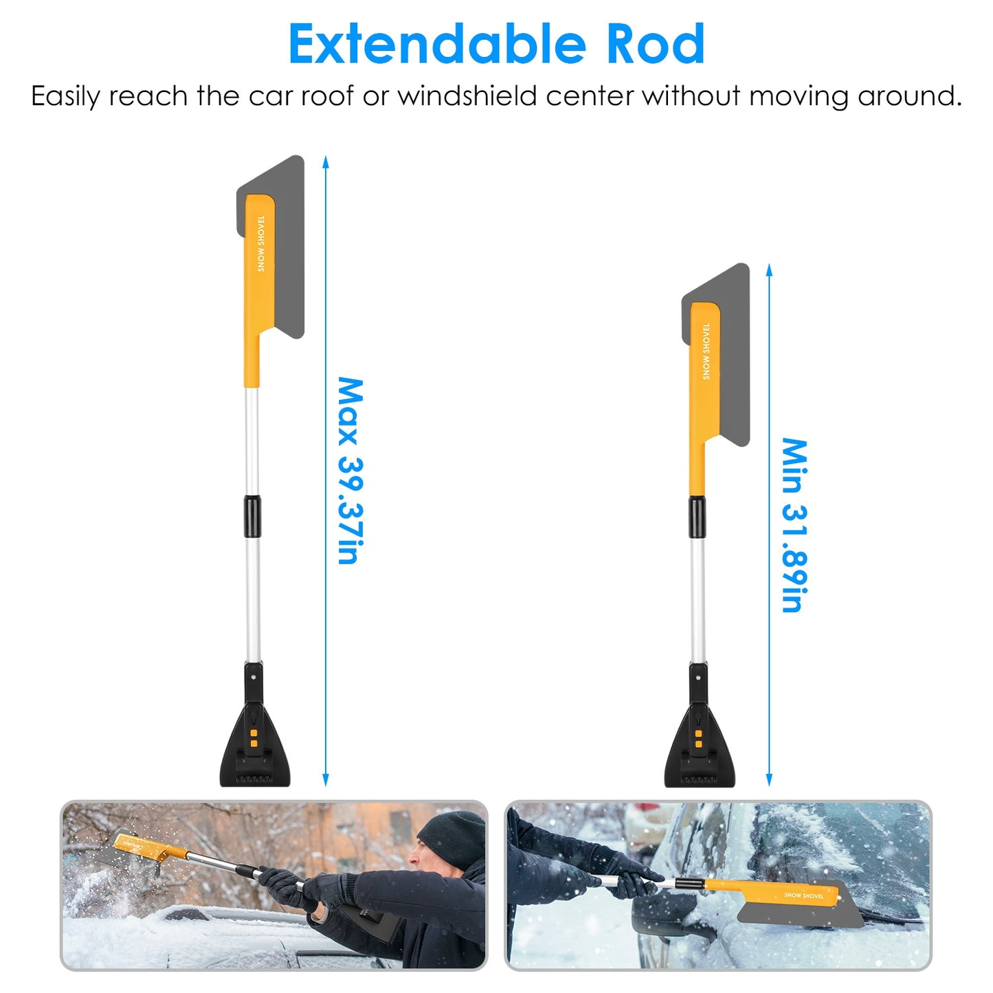 3 In 1 Car Snow Removal Tool with Lights - Telescopic Shovel & Ice Scraper