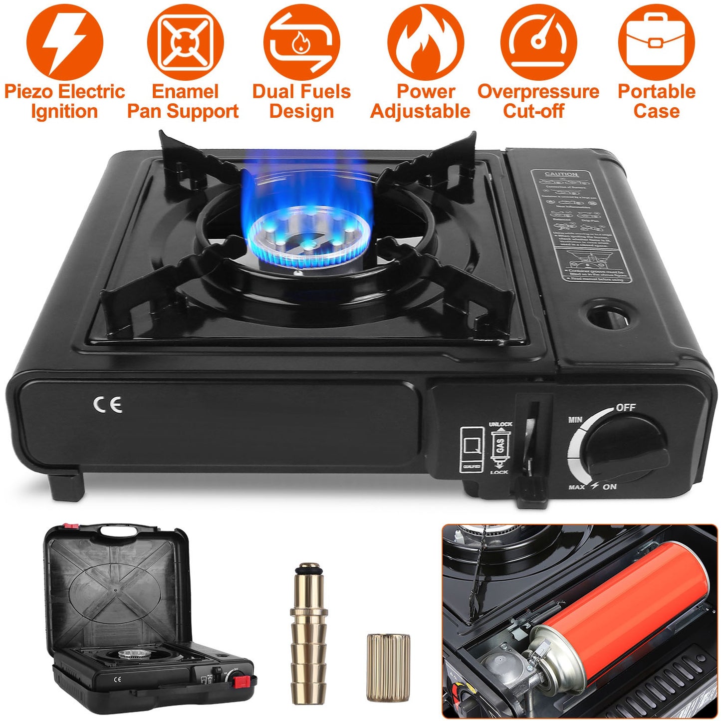 Portable Camping Stove - 3300W Dual Fuel Burner with Ignition