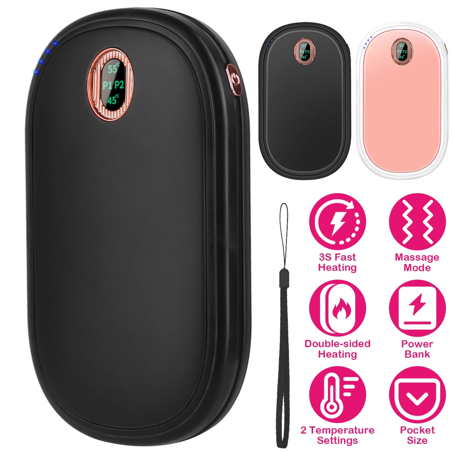Rechargeable Hand Warmer - Portable Power Bank with Digital Display