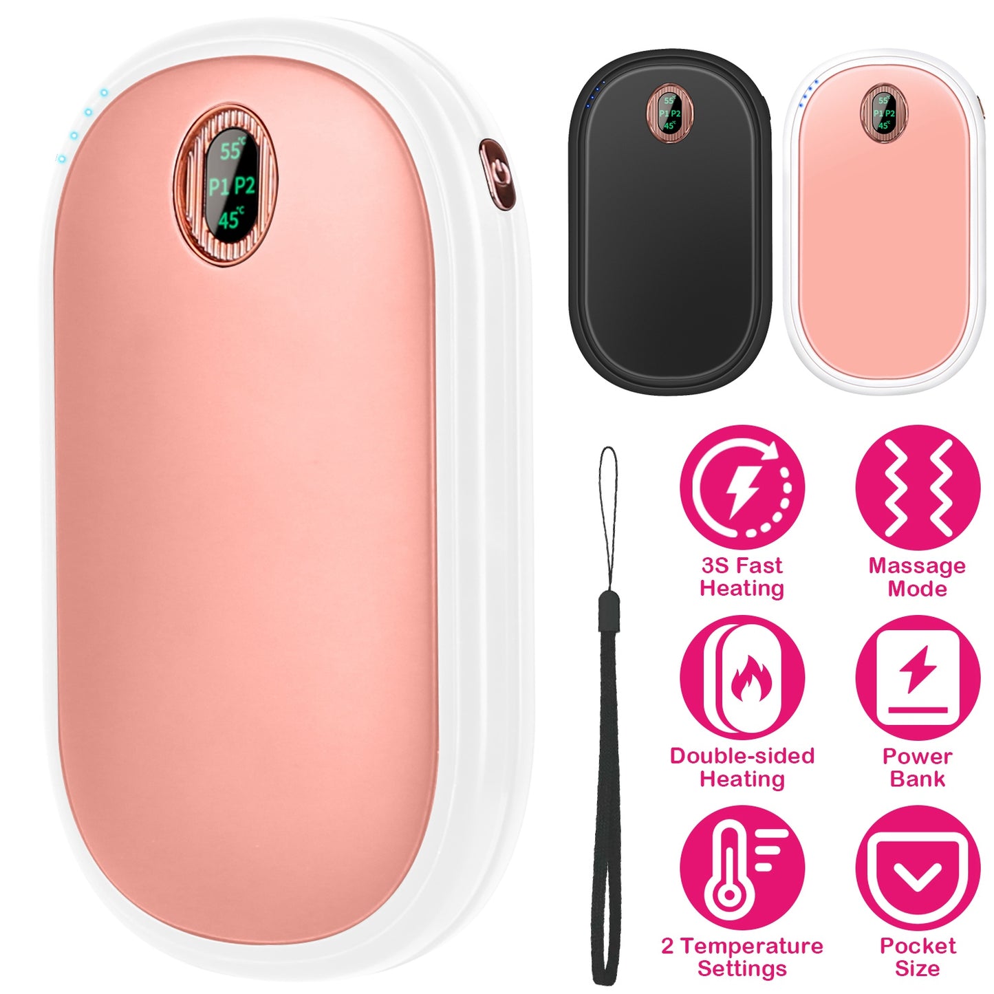 Rechargeable Hand Warmer - Portable Power Bank with Digital Display