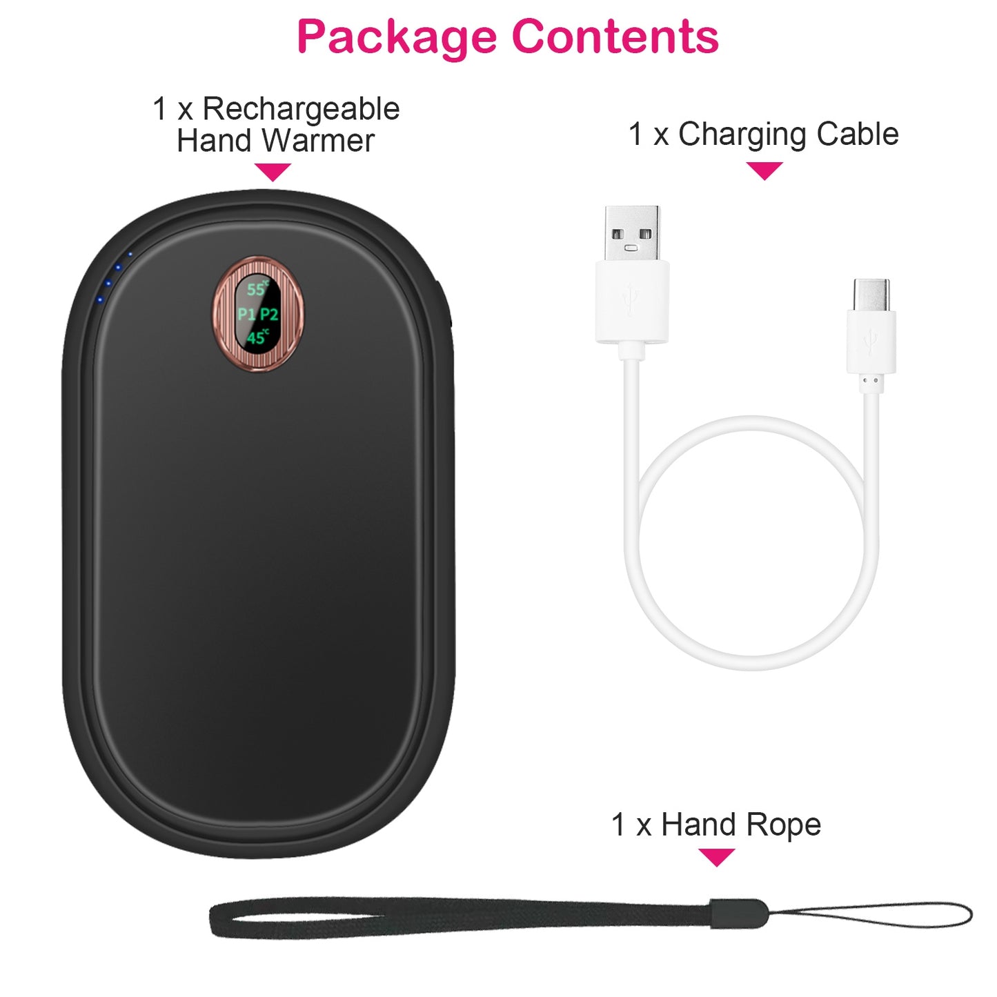 Rechargeable Hand Warmer - Portable Power Bank with Digital Display