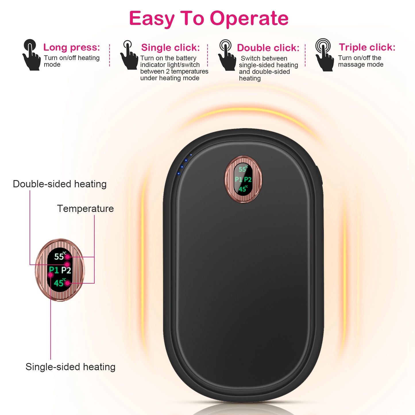 Rechargeable Hand Warmer - Portable Power Bank with Digital Display