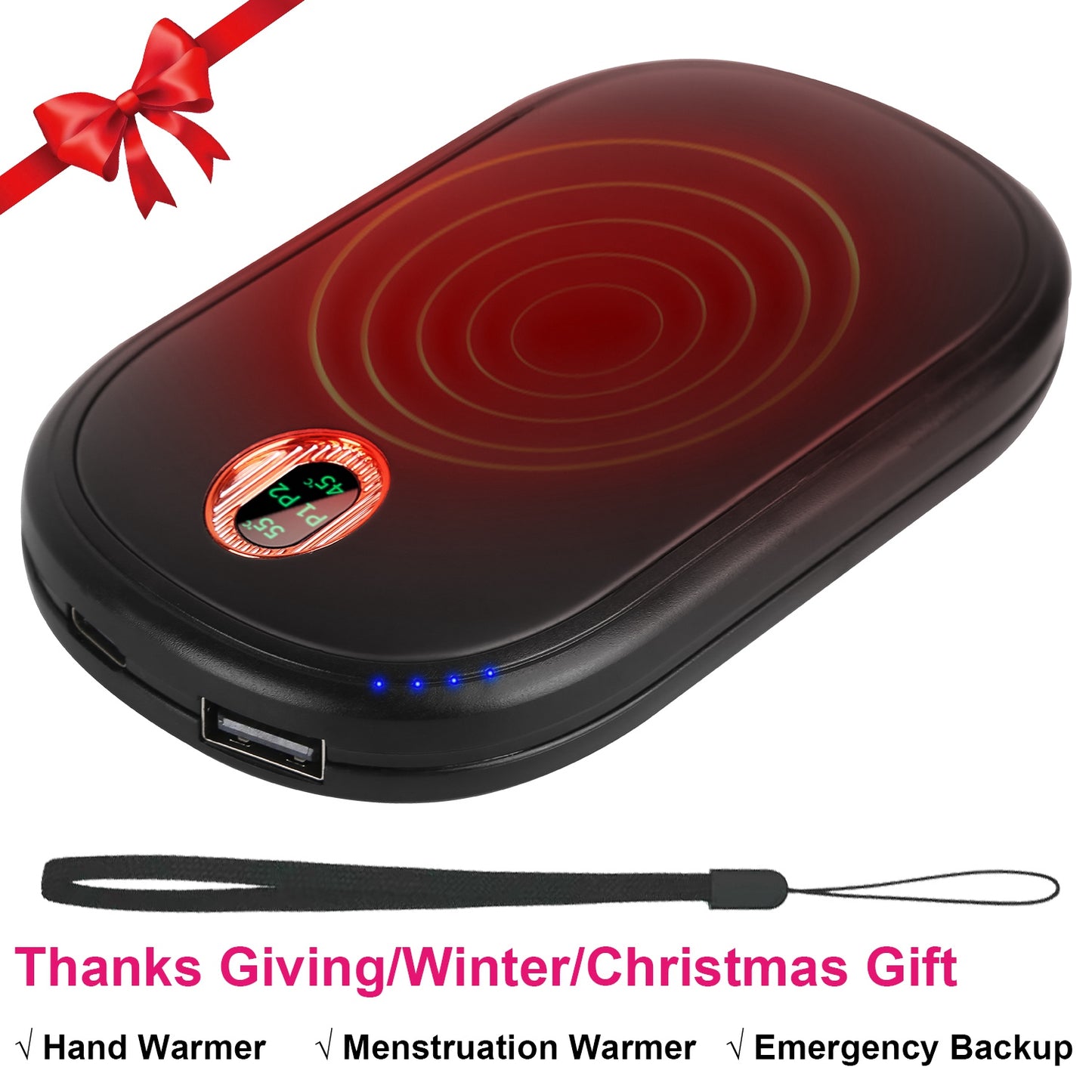 Rechargeable Hand Warmer - Portable Power Bank with Digital Display