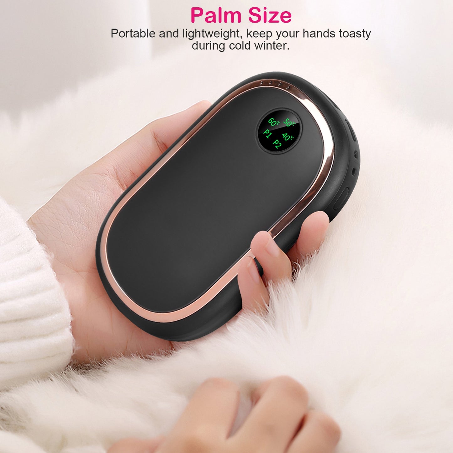 Rechargeable Hand Warmer with Digital Display - 3 Heating Levels