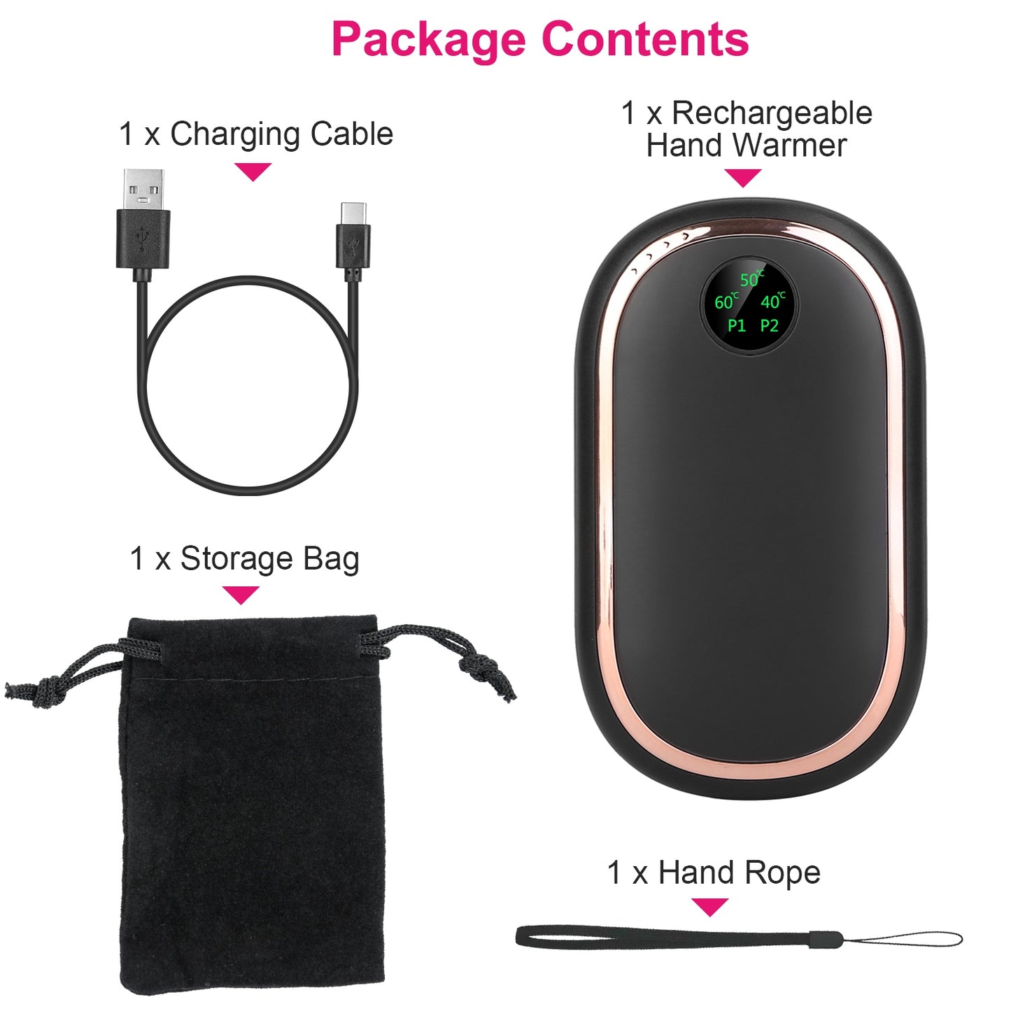 Rechargeable Hand Warmer with Digital Display - 3 Heating Levels