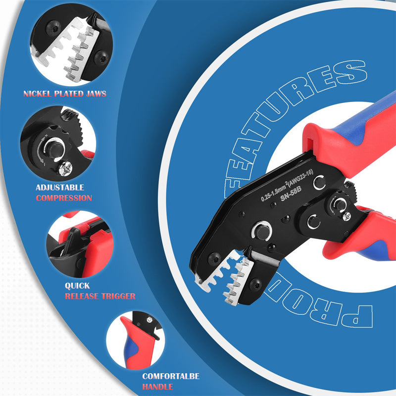 Red Crimping Pliers for Wire Terminals and Connectors - Hand Tool