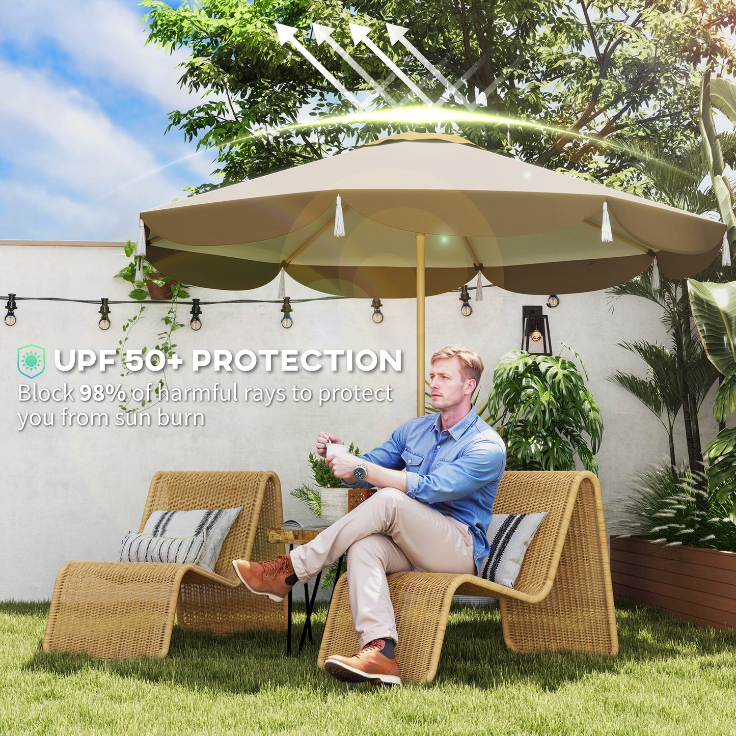 9FT Outdoor Patio Umbrella with Vented Canopy - Cream White