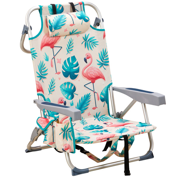 Flamingo Pattern Folding Beach Chair with Adjustable Back