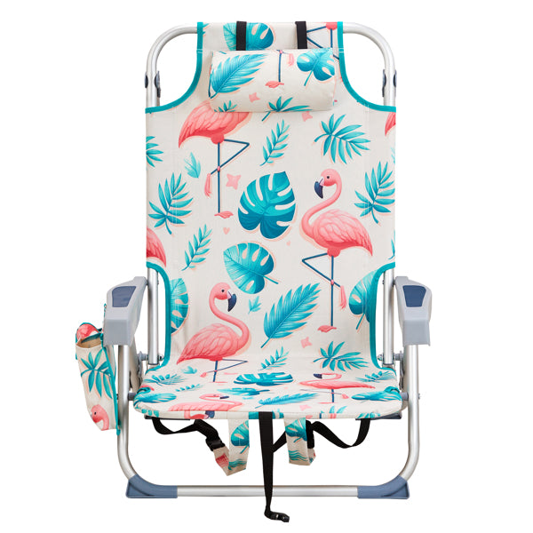 Flamingo Pattern Folding Beach Chair with Adjustable Back